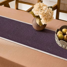 Hausattire Table Runner Cotton Frayed Boho 12x72 Inches | Fall Table Center Piece for Party Table Top Decoration Washable Farmhouse, Wedding, Vintage, Nubby Cotton - Plum
