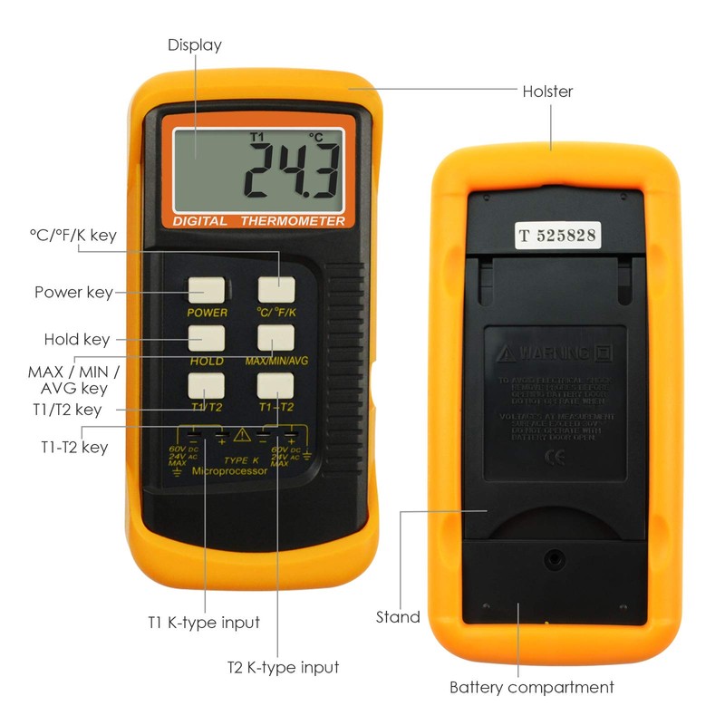 Digital Thermocouple Thermometer Type K (-50~1300°C) Dual Channel 4 Thermocouples
