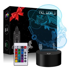 YKLWORLD Lámpara de pesca 3D con ilusión LED, luz nocturna, táctil, para escritorio, 7 colores cambiantes, alimentada por USB, decoración del hogar, dormitorio, iluminación, regalos de Navidad, cumpleaños, juguetes para niños, amantes de la pesca