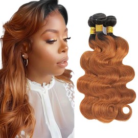 Biliisyff 1B30 Bundles Ombre Body Wave Human Hair Bundles Ombre Brown Bundles Human Hair 3 Bundles Two Tone Black and Brown Bundles for Black Women Brazilian 8a Grade Hair (10 12 14 Inch)