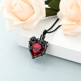 QGJNSGC Rose Cremation Jewelry for Ashes Urn Necklace with Heart Crystal Rose Flower Ashes Pendant Necklaces for Women Men Memorial Gift for Keepsake (Black-red)