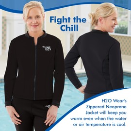 H2O Wear Women’s Neoprene Fitted Jacket, Zip Front, Long Sleeve, Princess Seams, Water Activewear, Enhanced Insulation, Chlorine-Resistant, Large, Black