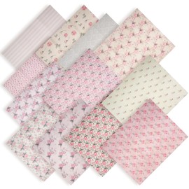 Wadukud 12PCS 56x46cm Polyester Fabric Bundles, Floral Pre-Cut Quilting Cotton Fabrics Squares Sheets for DIY Patchwork Sewing Quilting Crafting (Pink)
