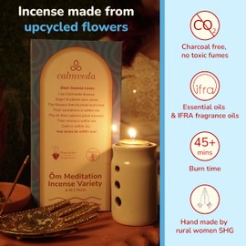 CALMVEDA, Meditation Incense Sticks Multipack - (5 Variants,90 gms) Charcoal Free Insensé Sticks | Nag Champa, 60s Patchouli Incense, Lavender, Cinnamon & Sandalwood Incense | Perfect Care Gift