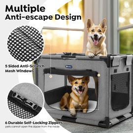 Veehoo 42 inch Soft Dog Crate, Lightweight Dog Cat Kennel for Large Dogs, 3-Door Cat Dog Playpen Puppy Playpen Indoor, 5 x Durable Mesh Screen, Indoor & Outdoor Use, Assembly Required, CWB2429CP