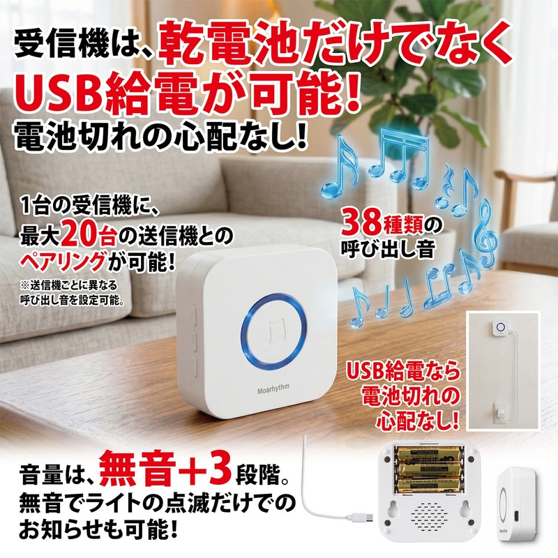 Wireless Call Bell (Receiver + Round Transmitter)
