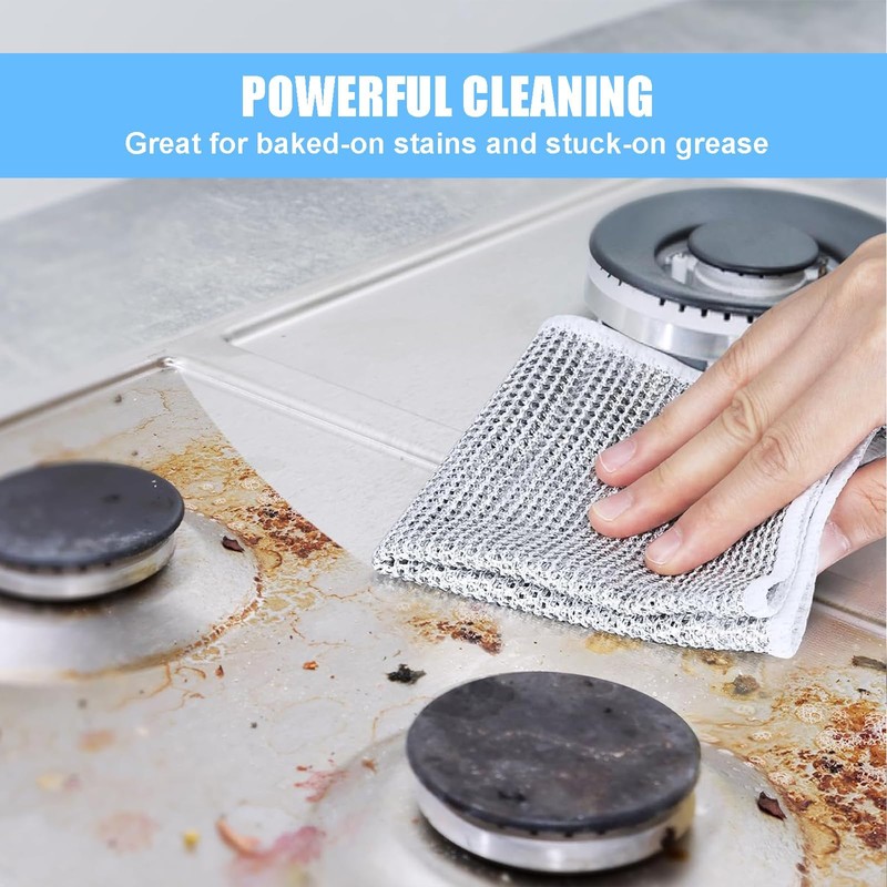10PCS Double Layer Wire Dishwashing Cloths, 20x20 cm Multifunctional Non