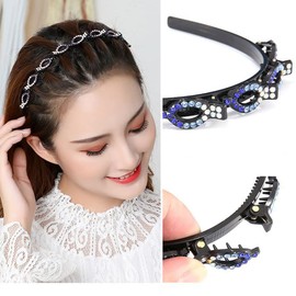 2 x Hair Band with Twist Clip, Hairstyle Aid, Hair Band with Clips, Hair Hoop with Clips, Hair Twister Headband, Twist Clip Headband, Girls' Hair Accessories, Double Clip Headband (Diamond Hair Band)