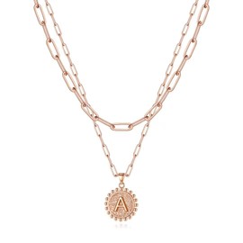 Ursteel Layered Initial Necklaces for Women - Silver Layered Necklaces for Women Letter A Initial Necklaces Coin Pendant Necklace Paperclip Chain Initial Necklace for Women Jewelry Gifts