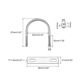 sourcing map Round U-Bolts, 3 Sets 62mm(2.44") Inner Width 87mm Length M8 304 Stainless Steel U Clamp Bolt with Nuts and Plates, for Boat Trailer