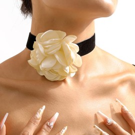 Stocking Stuffers Gifts for Women Flower Choker Necklace for Women White Exaggerated Rose Flower Necklace Bride Wedding Party Summer Necklaces Jewelry for Women Girls