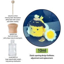 Cute Car Air Freshener for Women,Man, Crochet Car Accessories Hanging, Cute Air Freshener for Car Ornament 10ml Empty Refillable Car Diffuser Air Freshener, Bee