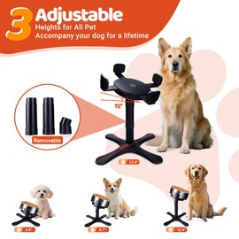 Elevated Dog Bowl Stand (Not Bowl Included), 3 Adjustable Heights,Adjustable Width, Non-Slip Foot Mats, Tilting Raised Dog Bowls for Small, Medium and Large Dogs Breed (1 Pack), Black