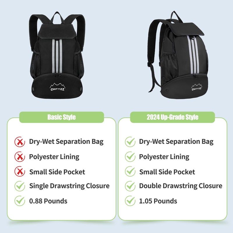 ONTYZZ Waterproof Drawstring Backpack Sports Backpack with Shoe Compartment Multifunctional