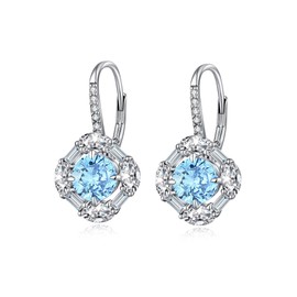 JiaYangJY Silver Hoop Earrings for Women 18K White Gold Plated March Aquamarine Drop Dangle Earrings Gift for Women Birthday Mother's Day