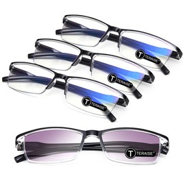 TERAISE Reading Glasses 4-Pack Blue Light Blocking Reader Glasses for Men and Women Ultralight Computer Eyeglasses Prevent Eye Fatigue Include 1-Pack Reading Sunglasses Outdoor Anti- UV(2.25X)