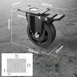 4 Inch Caster Wheels, Heavy Duty Casters Set of 4, Swivel Casters with Brake 2200 Lbs, Locking Industrial Top Plate Casters Wheels for Furniture and Workbench Cart(Two Hardware Kits Include)