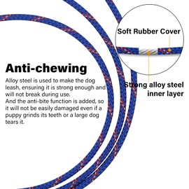 ZHOMA 4FT Chew Proof Metal Dog Leash with Comfortable Handle, Heavy Duty Steel Cable Lead for Control Large Medium Small Dogs Walk and Train, Pet Leash with Rotate Clasp and Double Buckle (4FT,Blue)