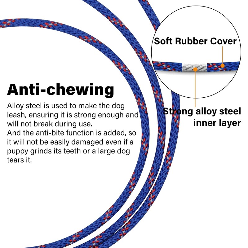 ZHOMA 4FT Chew Proof Metal Dog Leash with Comfortable Handle,