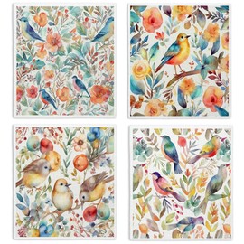 LARTSFRO Flower Bird Swedish Dishcloths for Kitchen, Papaya Reusable Paper Towels, 4 Pack Watercolor Dish Towels for Kitchen, Swedish Dish Cloths, Reusable Paper Towels Washable