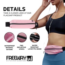 FREEWAY OUTDOORS ADVENTURES Running Belt for Men & Women - Secure Jogging Pouch for Phone, Keys & Essentials. Water Resistance, Adjustable for All Cell Phones (PINK)