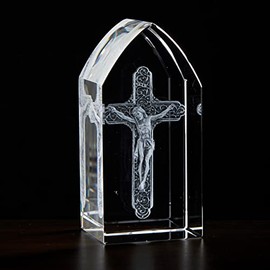 Trinity Church Supply Crucifix Etched Glass Christian Decoration Religious Sculptures, 3-1/4 Inch Height