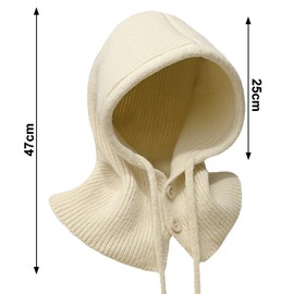 JSTHHTT Winter Hats for Women, with Drawstring Warm Hooded Scarf Hat, Winter Beanie Hat, for Outdoor Sports, Winter Gift (Off White)