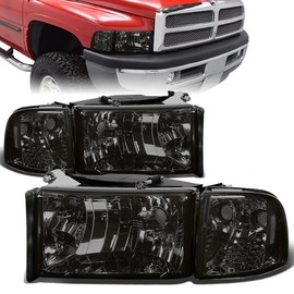 D SOLUTIONS Factory Style Headlight Assembly Compatible with 1994-2001 Dodge Ram 1500 2500 3500 - Chrome Housing Smoked Lens Clear Corner