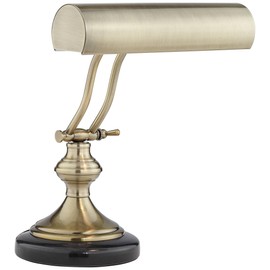 Traditional Piano Banker Desk Lamp Adjustable 12" High Black Marble Base Antique Brass Shade for Office Table - Regency Hill