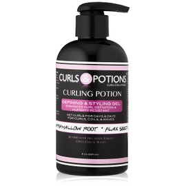 Curls & Potions- Curling Potion Styling Gel- All Natural Flaxseed Gel for Curly, Coily, or Wavy Hair- 8 OZ