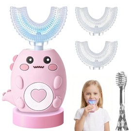 Yakiter Cepillo de Dientes Eléctrico Infantil en Forma de U,Cepillo de Dientes Niños,3 Modos de Cepillado,360° Sónico Automático,Remueve Placa y Previene,para Niños de 2 a 12 Años,Rosa