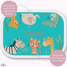 Children's Campus Lunch Box for Mepal - Zoo Animals Africa Animals - Elephant Zebra Tiger Giraffe Hippo Lion Crocodile - 750 ml - Turquoise - Lunch Box Nursery Nursery Animals Elephant Snack Box