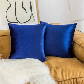 Home Brilliant Royal Blue Pillow Covers Supersoft Square Decorative Pillow Cases for Couch Velvet Throw Pillows for Bedroom, Set of 2, 18 x 18 inches (45x45cm), Royal Blue