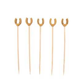 BambooMN 4.7" Decorative Lucky Horseshoe End Bamboo Cocktail Fruit Sandwich Picks Skewers for Catered Events, Holiday's, Restaurants or Buffets Party Supplies, 100 Pieces