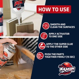 Kraken Bond Wow! CA Glue (2x1.75 oz) & Activator (2x6.75 fl oz) - Cyanoacrylate Glue for Woodworking, Craft & Repairs | Fast Bonding | 2 Pack