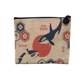 Canvas Bag - Collection Minimalist Shape Art Abstract Style Nature Design - Canvas Cosmetic Bag in Linen Look - Toiletry Bag - Purse, Orca, Cosmetic bag