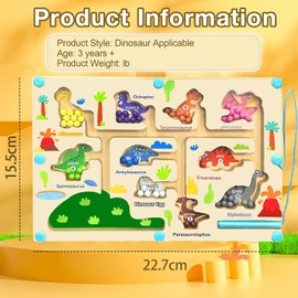 AMSNINK Montessori Children's Magnetic Game - Learning Toy from 2 Years, Dino Labyrinth with Numbers and Colours, Fine Motor Skills Training, Travel Toy with Magnetic Pen, Safe for Toddlers