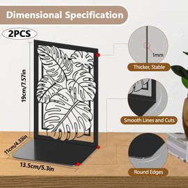 Hobbspring 2pcs Book Ends Tropical Broadleaf Plants Metal Bookends Monstera Heavy Duty Book Stopper Used on Desk for Thick Books Textbooks Black Back to School