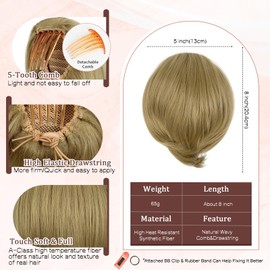 Wodelanle Hair Bun Hair Piece Short Ponytail Extension Drawstring Straight Hair Buns with Comb Bun Updo Fake Hair Piece for Women Fake Pony（Ash Blonde）