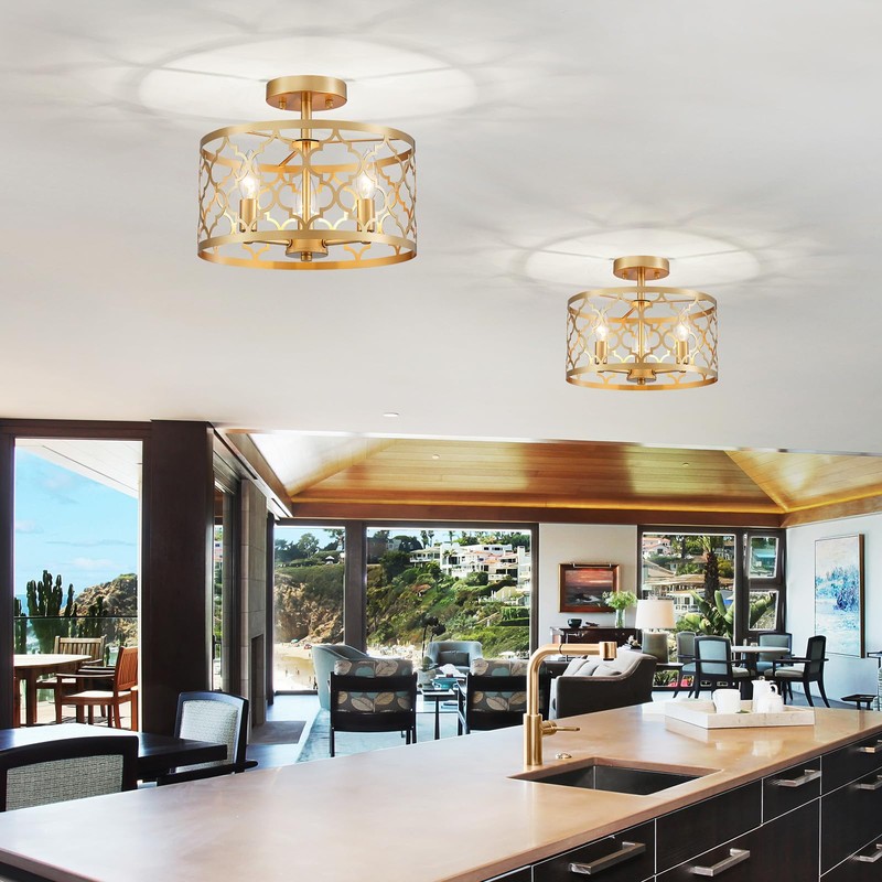 WUZUPS Chandelier 3-Light Vintage Farmhouse Semi-Flush Mount Ceiling Light Lighting
