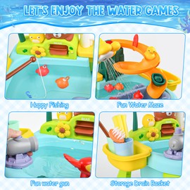 DFDKDJDU 2026 Upgraded Water Table for Toddlers 1-3, Water Table for Kids Ages 4-8 with Pump, Play Sink with Running Water, Kitchen Sink for Toddlers, Fishing Game and Outside Sensory Toys