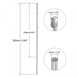 TOP-VIGOR 2Pcs 4mm Dia Extra Long Twist Drill Bits, 250mm Length High Speed Steel Extended Spiral Drill Bit, Straight Shank Twist Drill Bit Tool for Wood Metal Aluminum Plastic