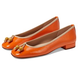 French Sole Rumba - Flats for Women - Leather Lining - Microfiber Footbed - Rubber Outsole - Stacked Heel Orange 6.5 M
