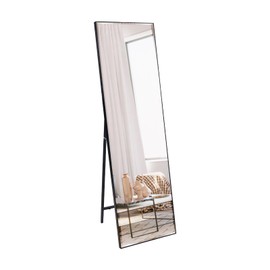 ZBEIVAN Full Length Mirror 55"x16" Standing or Wall Hanging, Vertical Black Frame HD Rectangle Full Body Tall Big Floor Stand up or Wall Mounted Mirror, Black