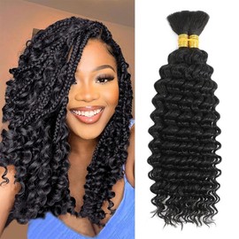 Human Braiding Hair for Boho Braids 12A Deep Water Wave Bulk Human Hair for Braiding No Weft Wet and Wavy Curly Human Hair Extensions (1B-Natural Black-Deep, 110g-16 Inch)