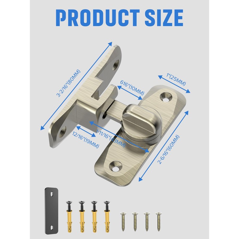 MeBantoo 90/180 Degree Flip Barn Door Lock, Protect Privacy -