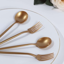 Balsa Circle 50 Gold Disposable Silverware Plastic Dessert Forks Spoons Party Event Reception Catering Tableware Decorations Supplies
