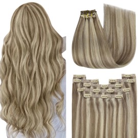 YoungSee #P8A/60 Real-Hair Extensions Clip-In Brown Blonde Light Brown 45 cm Brown to Blonde 120 Grams