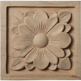 Ekena Millwork ROS03X03DGLW Medium Dogwood Flower Rosette, 3 1/2-Inch x 3 1/2-Inch x 3/4-Inch, Lindenwood