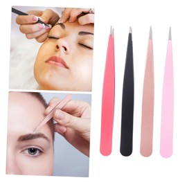 Baluue 4pcs Stainless Steel Eyebrow Clips Pointed Tweezers for Precision Makeup Eyelash Application Durable Eyebrow Grooming Tool Mixed Colors